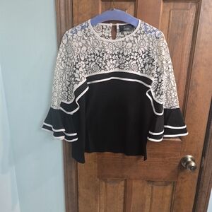 Chic Black and White Lace Blouse